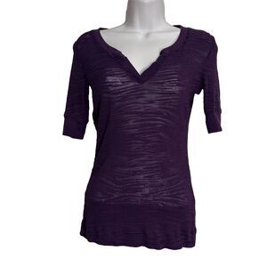 90s Y2K Babydoll Purple Semi-Sheer V-Neck Top 3/4 Sleeve Sz Large